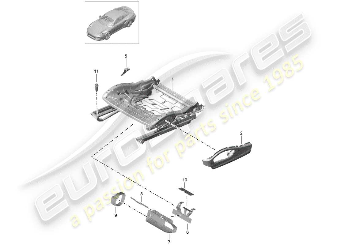 porsche 2017 (991-2 turbo) seat frame part diagram