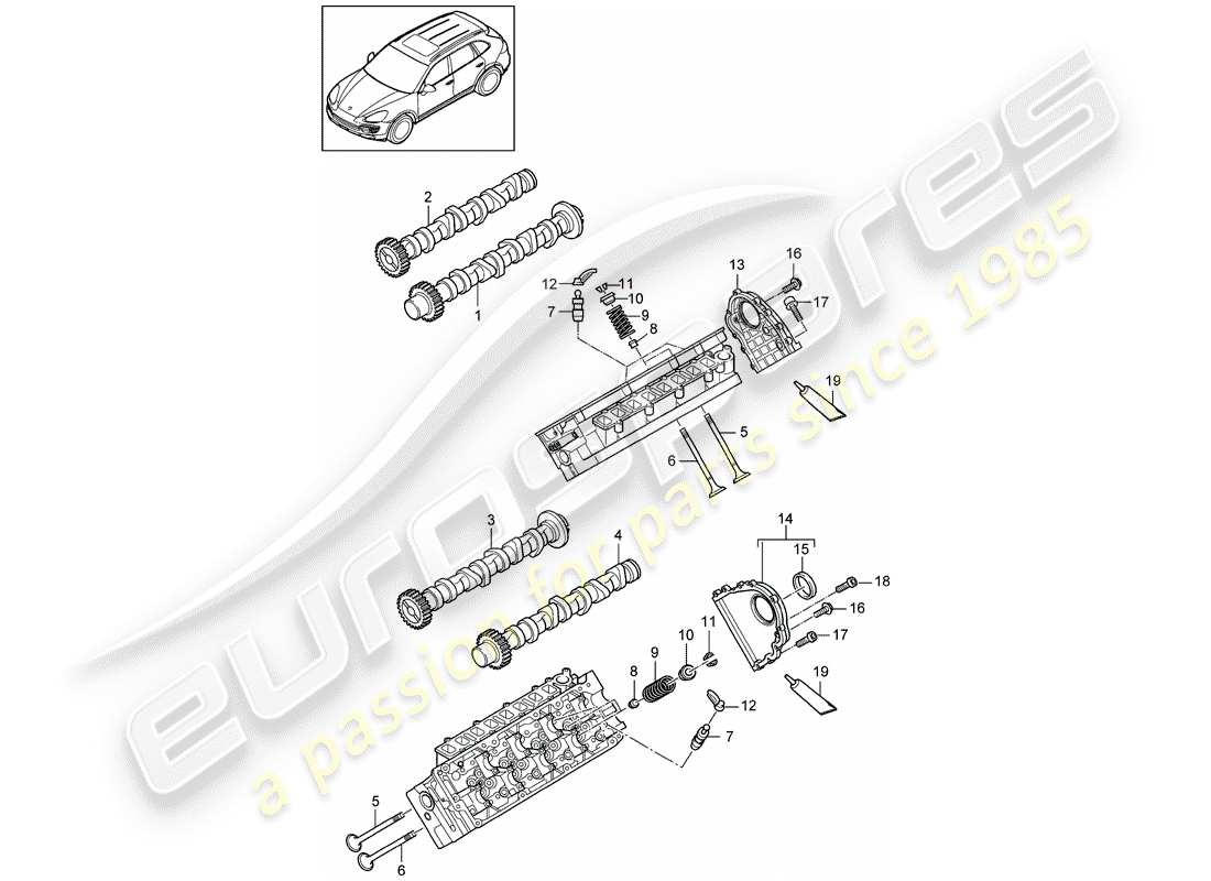 porsche 2012 (cayenne e2 92a) camshaft, valves part diagram