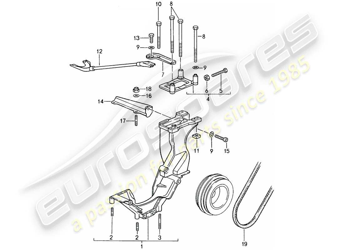 porsche 1998 (993) compressor - - mounting - driving mechanism parts diagram