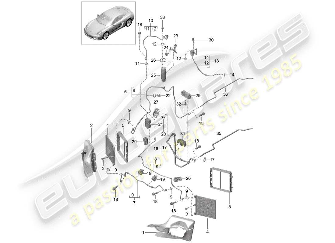 porsche cayman 981 (2014) refrigerant circuit part diagram