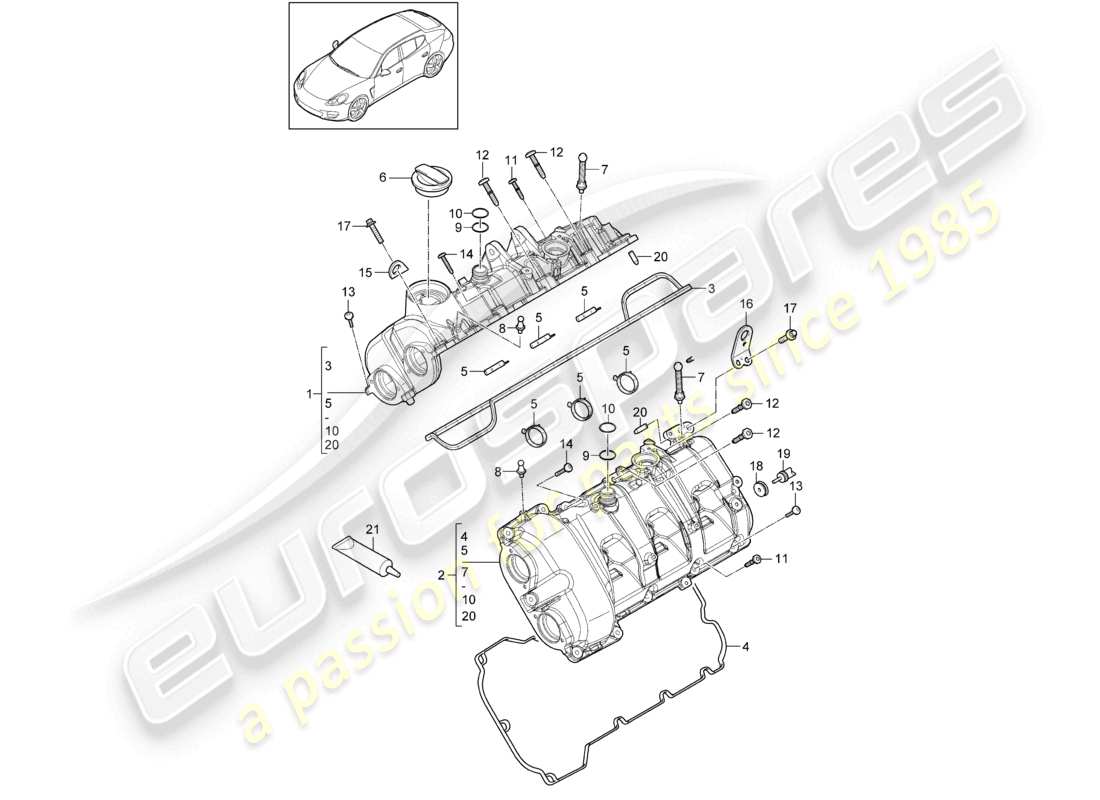porsche 2010 (cayenne e1 9pa) valve cover parts diagram