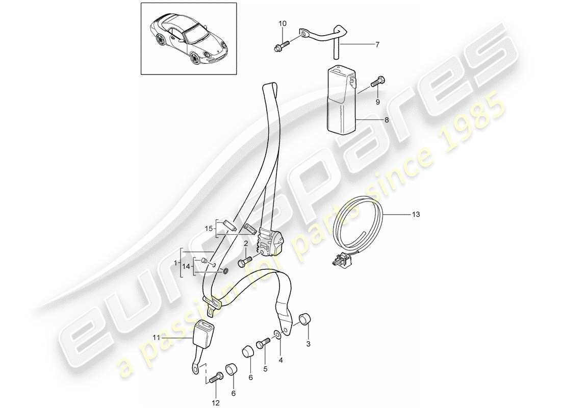 porsche 2011 (997-2) seat belt part diagram