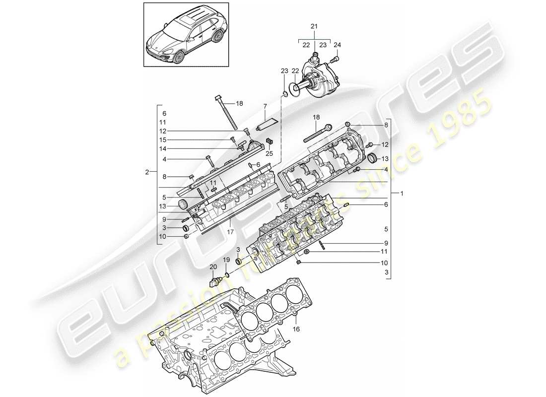 porsche cayenne e2 (2013) cylinder head part diagram