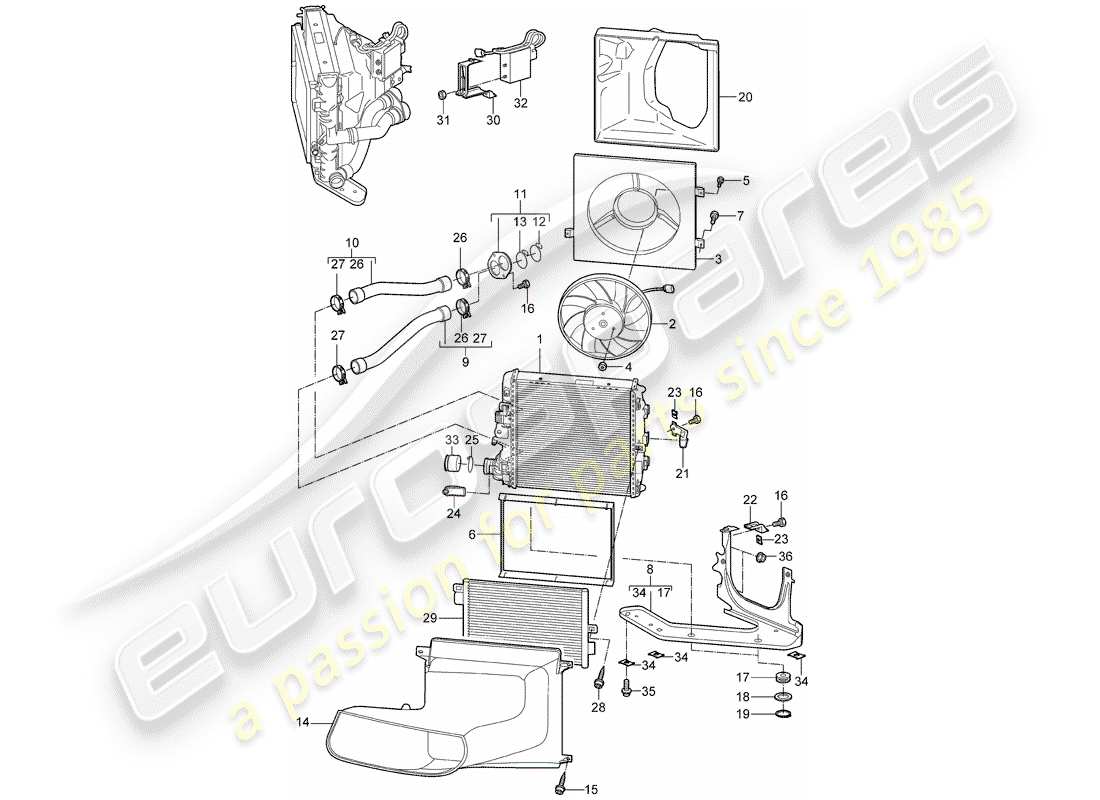 porsche 2007 (997-1) water cooling 3 part diagram