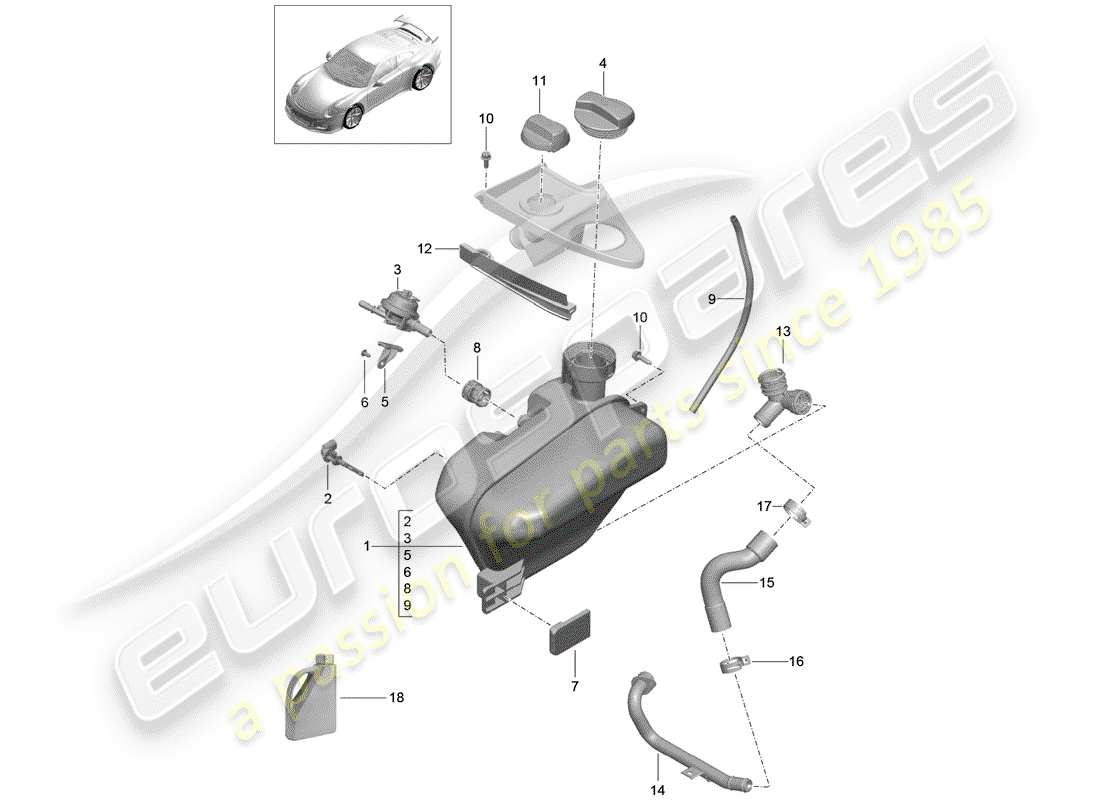 porsche 2016 (991-1 r/gt3/rs) water cooling part diagram