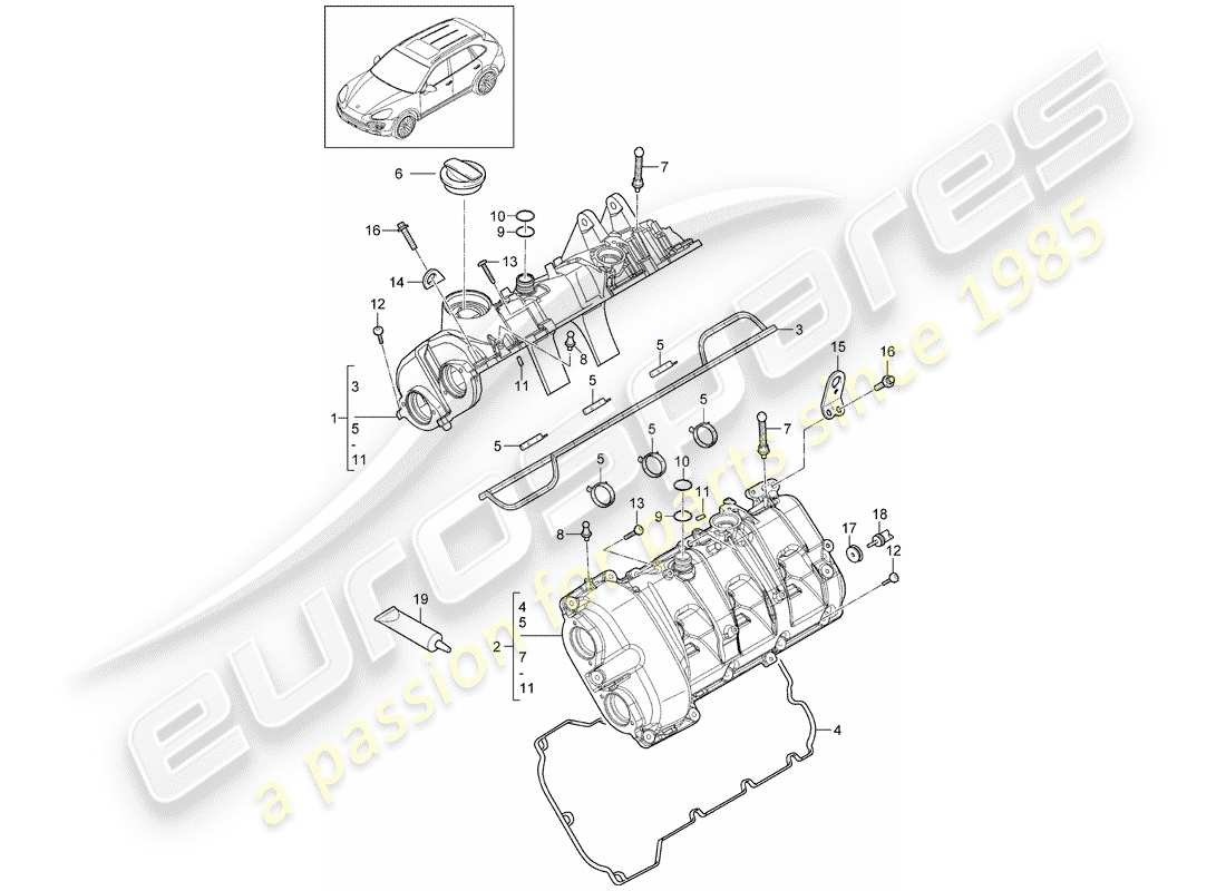 porsche 2018 (cayenne e2 92a) valve cover part diagram