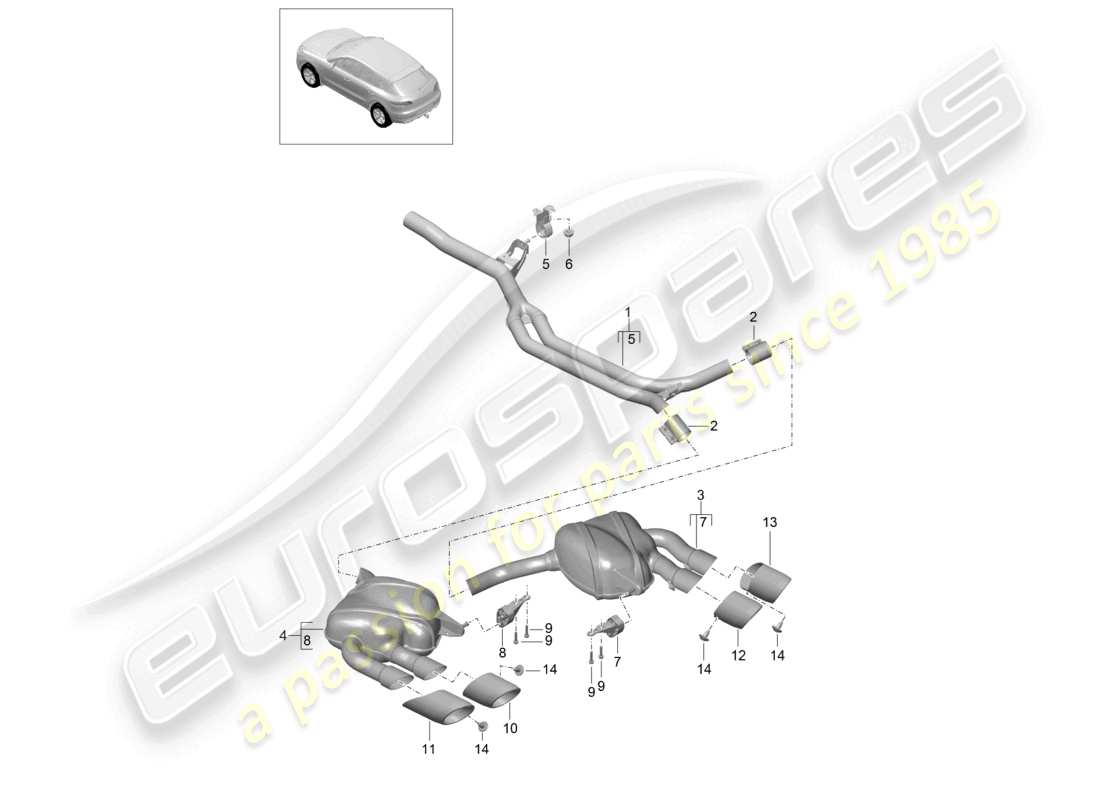 porsche 2015 (macan) exhaust system front silencer rear silencer part diagram