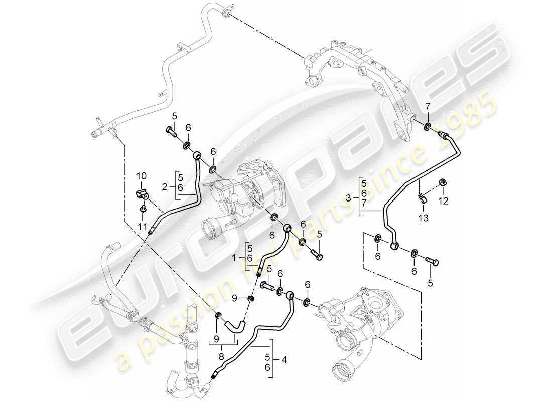 porsche 2010 (cayenne e1 9pa) exhaust gas turbocharger part diagram
