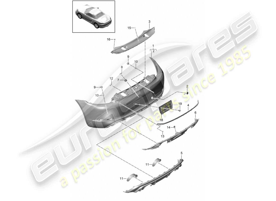 porsche 2018 (718 boxster) bumper rear gts 4.0 parts diagram