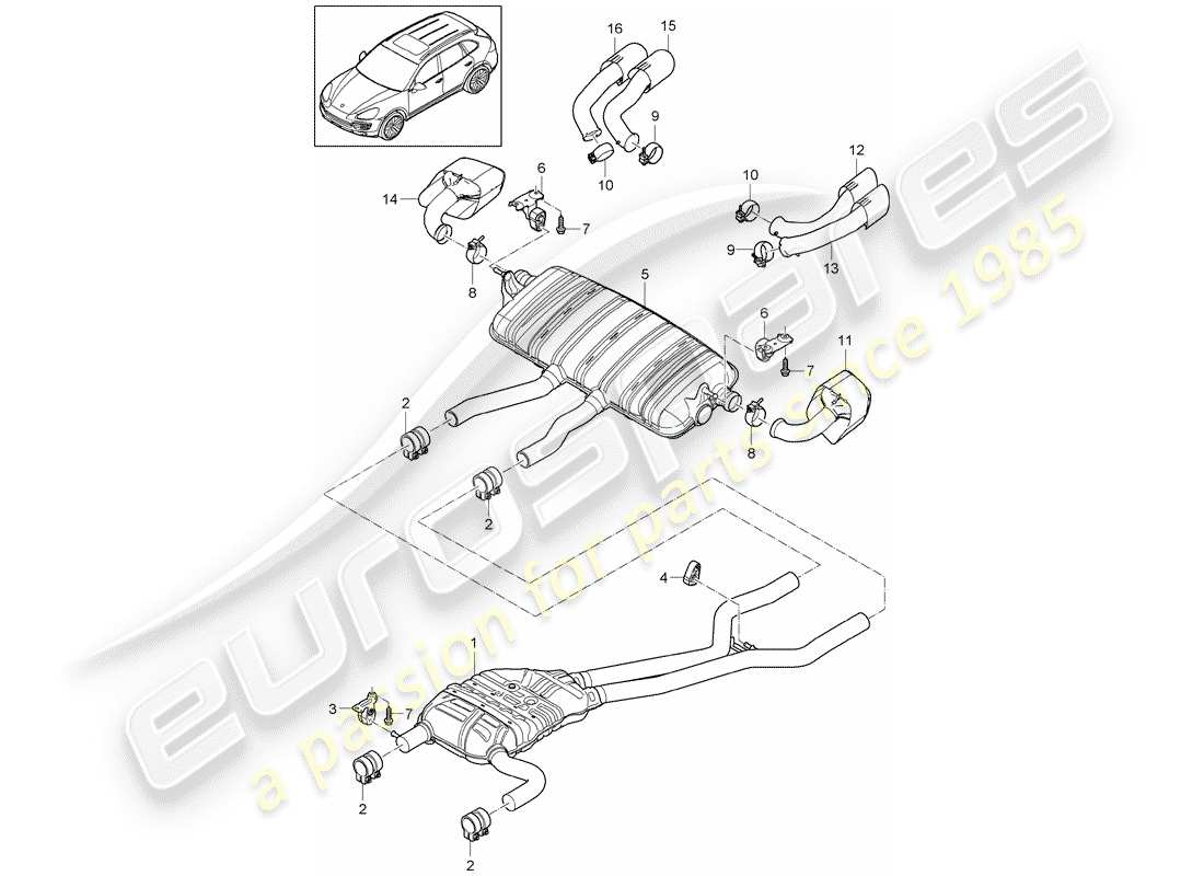 porsche 2014 (cayenne e2 92a) exhaust system part diagram