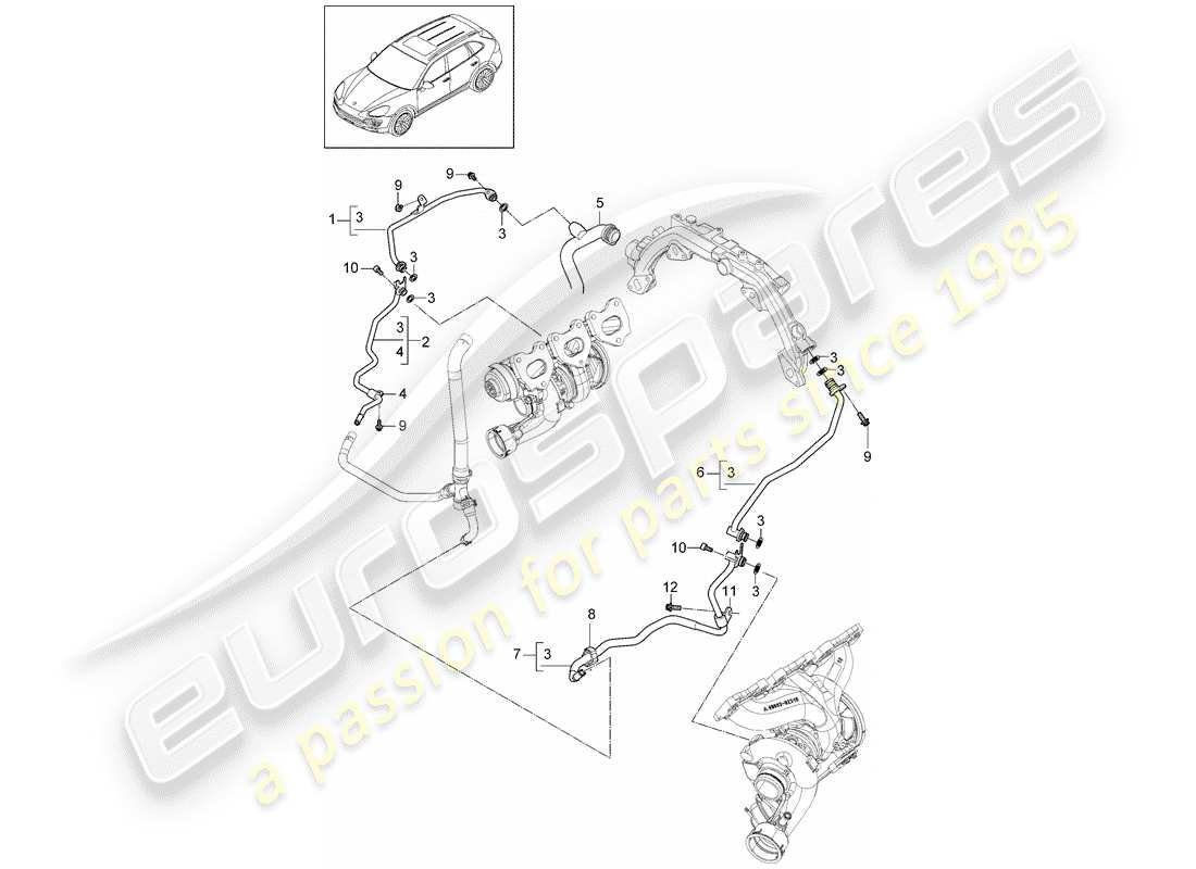 porsche 2014 (cayenne e2 92a) water tube part diagram