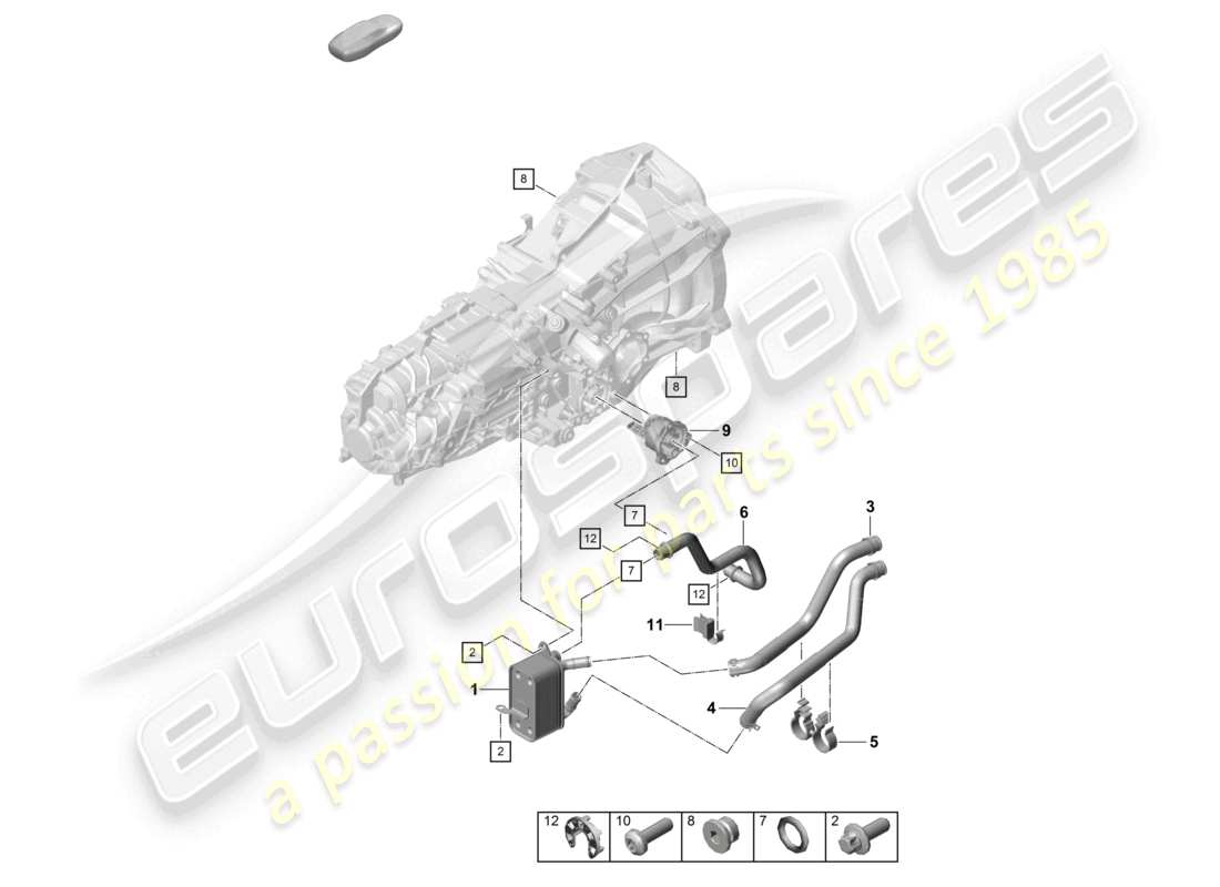porsche 2020 (718 cayman) manual gearbox heat exchanger oil pipe water pipe part diagram