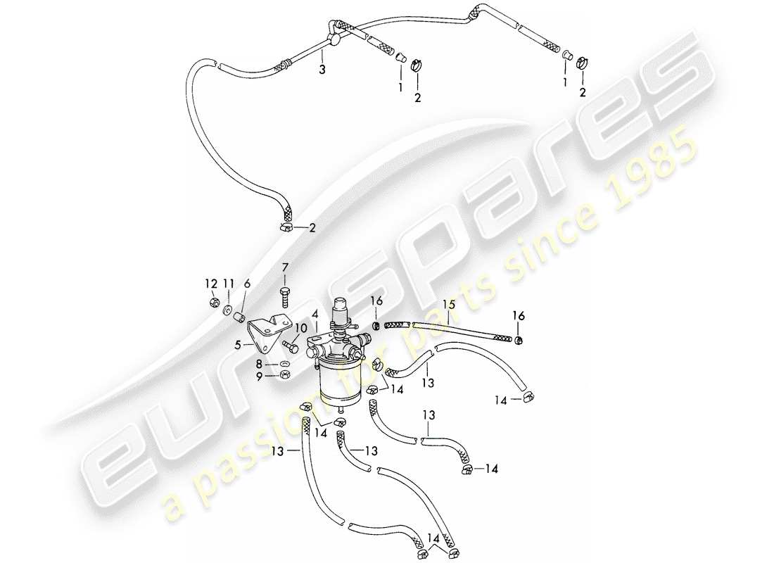 porsche 1970 (911) fuel filter - with: - lines part diagram