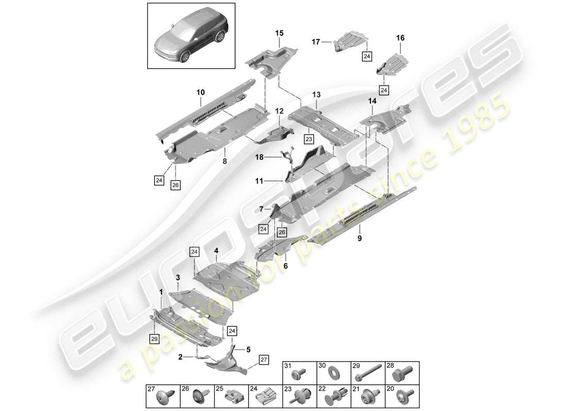 porsche 2018 (cayenne e3 9ya/9yb) lining part diagram