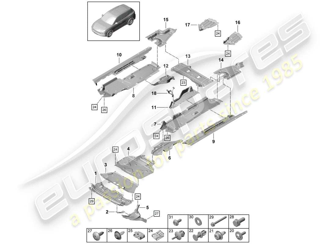 porsche cayenne e3 (2018) lining parts diagram