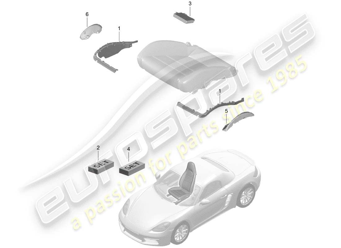 porsche 2020 (718 boxster) padding for seat part diagram