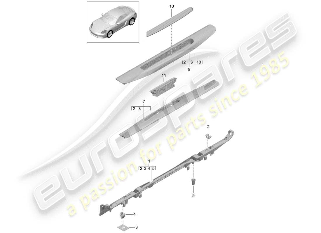 porsche 2020 (718 cayman) lining part diagram