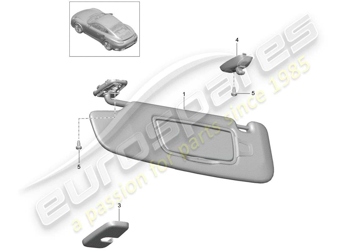 porsche 2015 (991-1 turbo) sun vizors part diagram