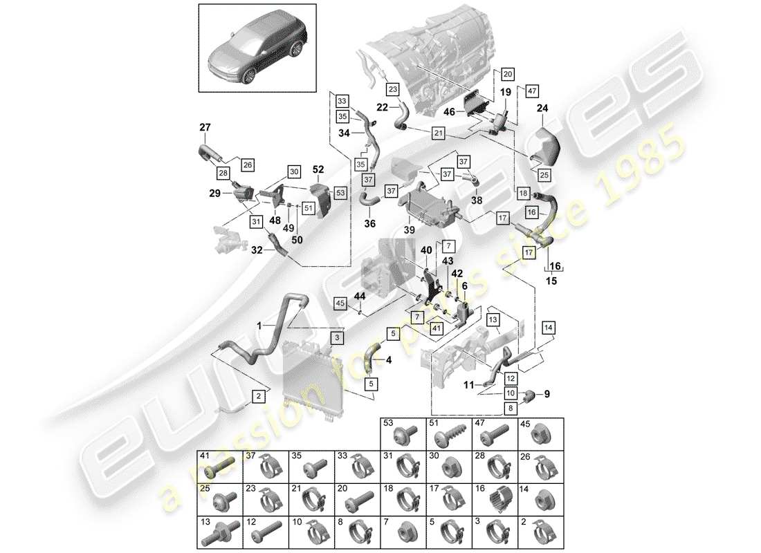 porsche 2018 (cayenne e3 9ya/9yb) water cooling part diagram