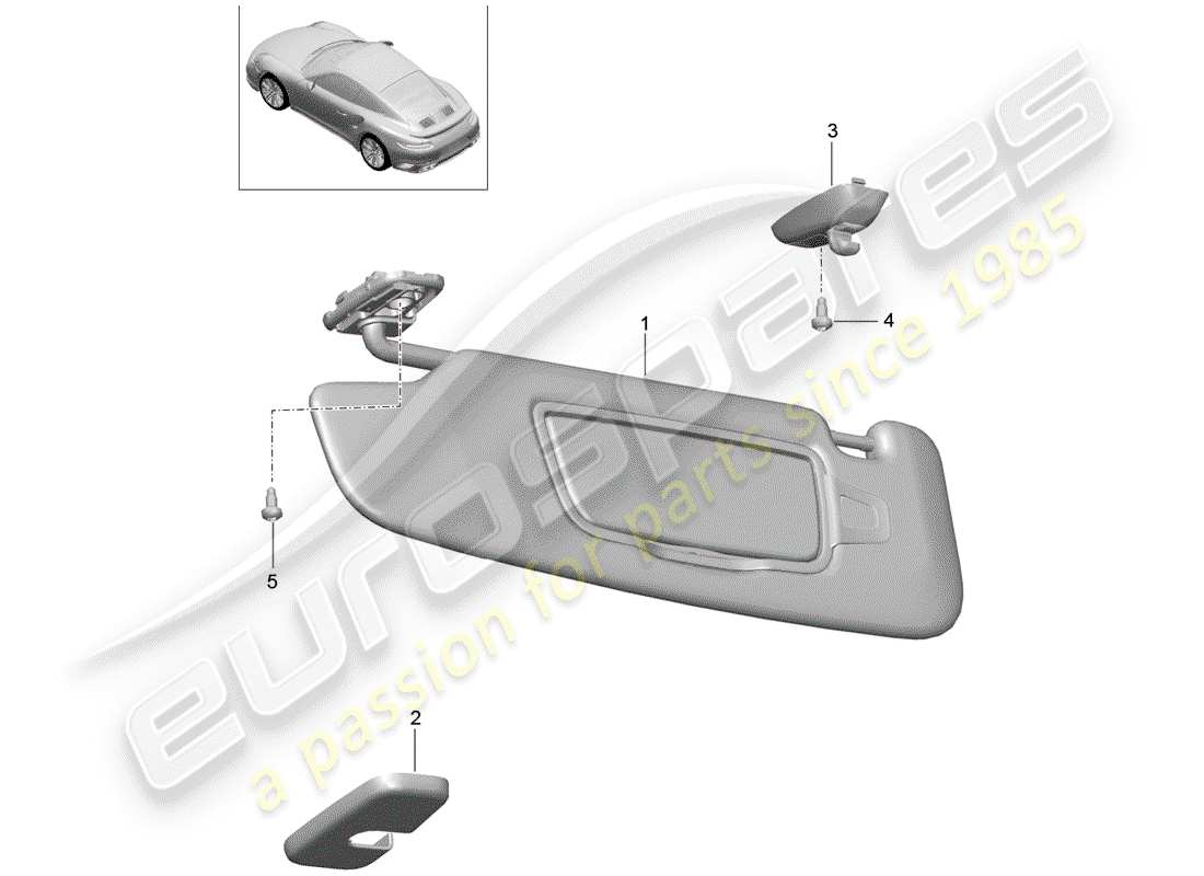 porsche 2015 (991-1 turbo) sun vizors part diagram