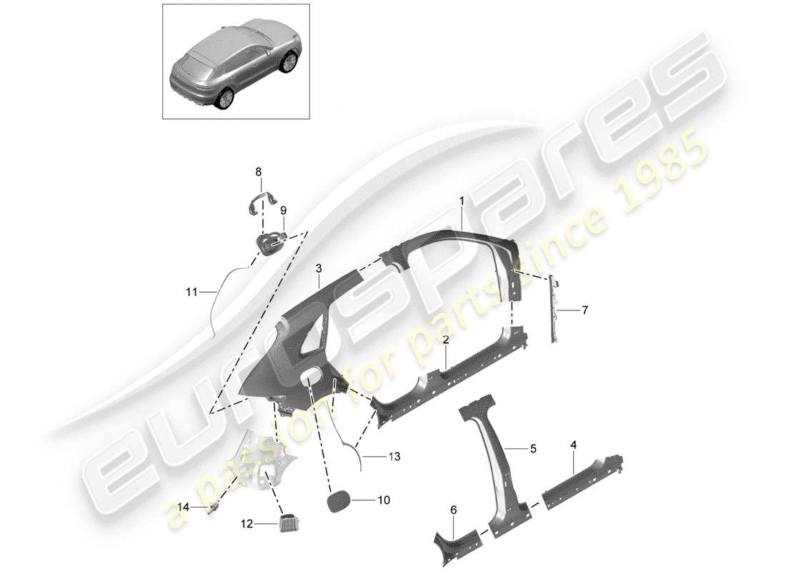 porsche 2020 (macan) side panel part diagram