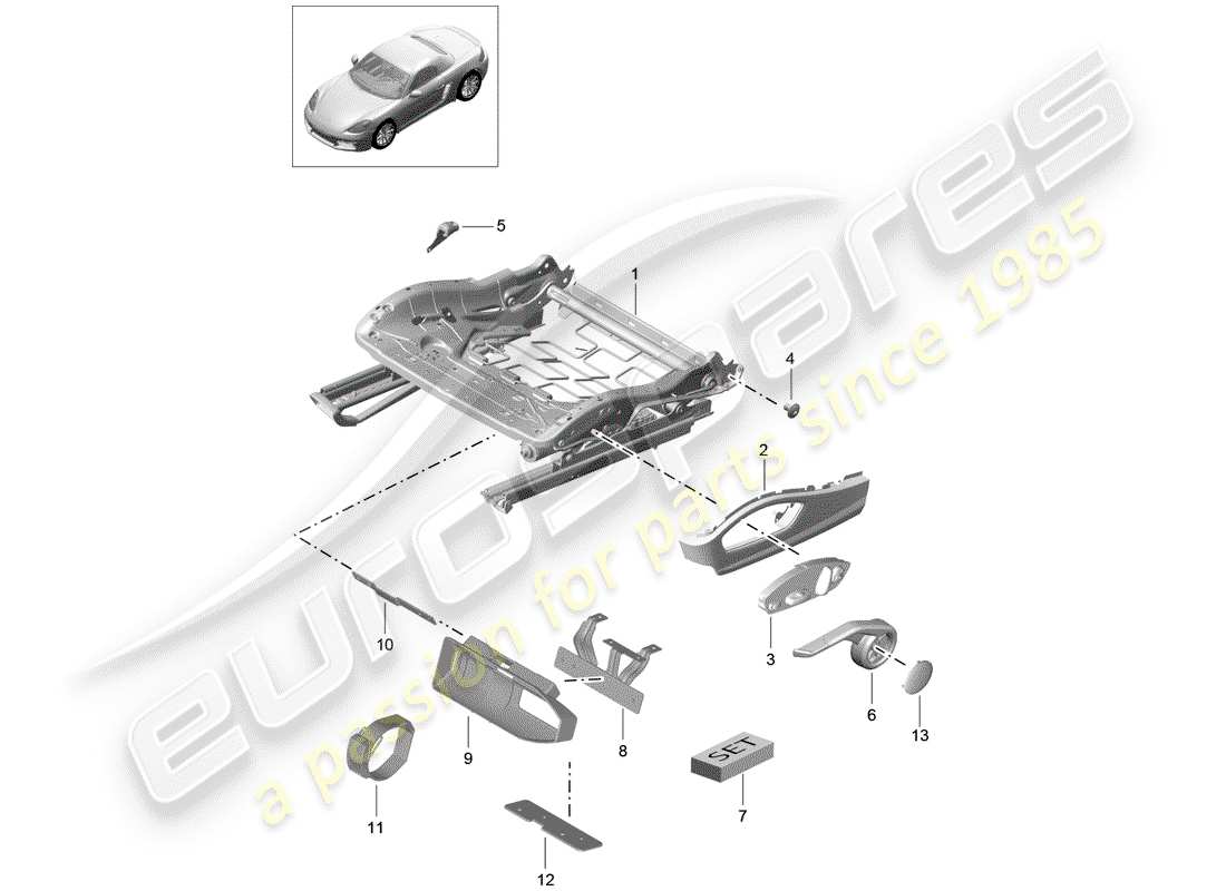 porsche 718 boxster (2020) seat frame parts diagram