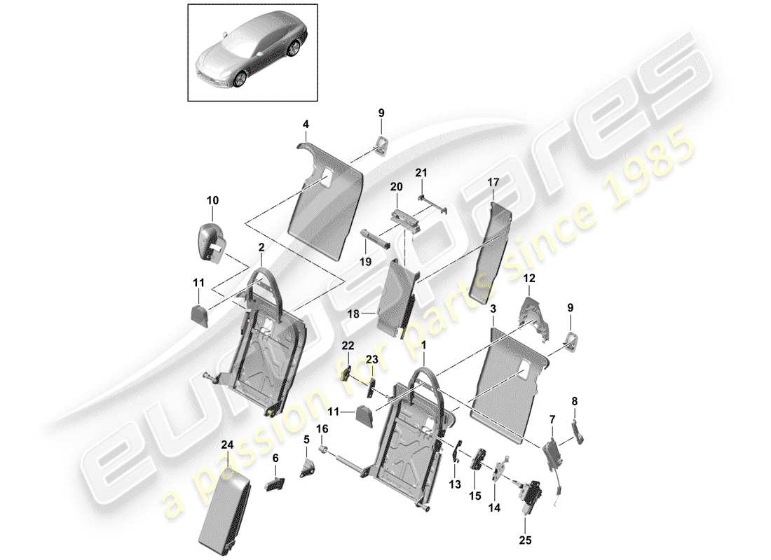 porsche 2017 (panamera 971-1) back seat backrest part diagram