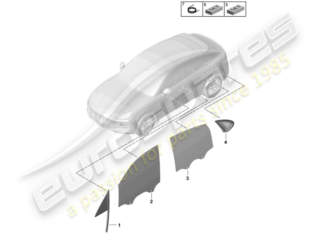 porsche 2018 (cayenne e3 9ya/9yb) side window part diagram