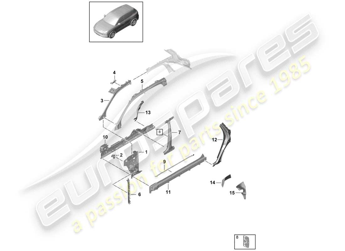 porsche 2018 (cayenne e3 9ya/9yb) side panel part diagram