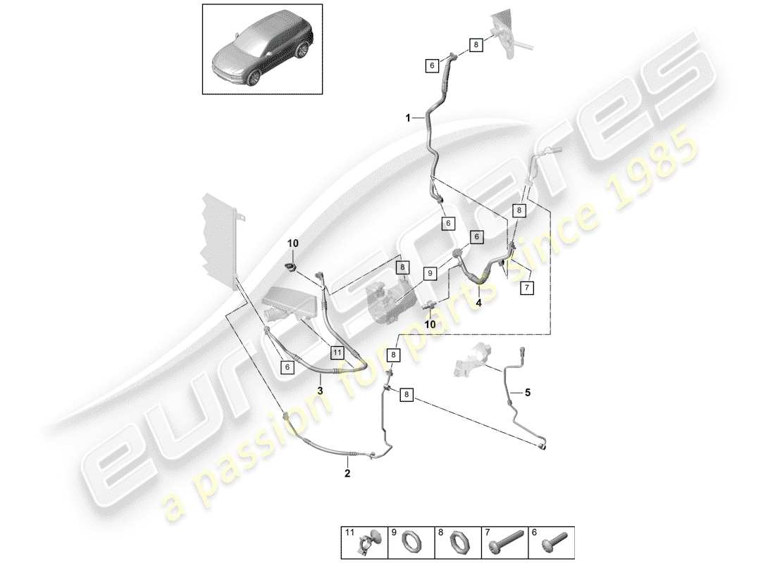 porsche 2020 (cayenne e3 9ya/9yb) refrigerant circuit part diagram