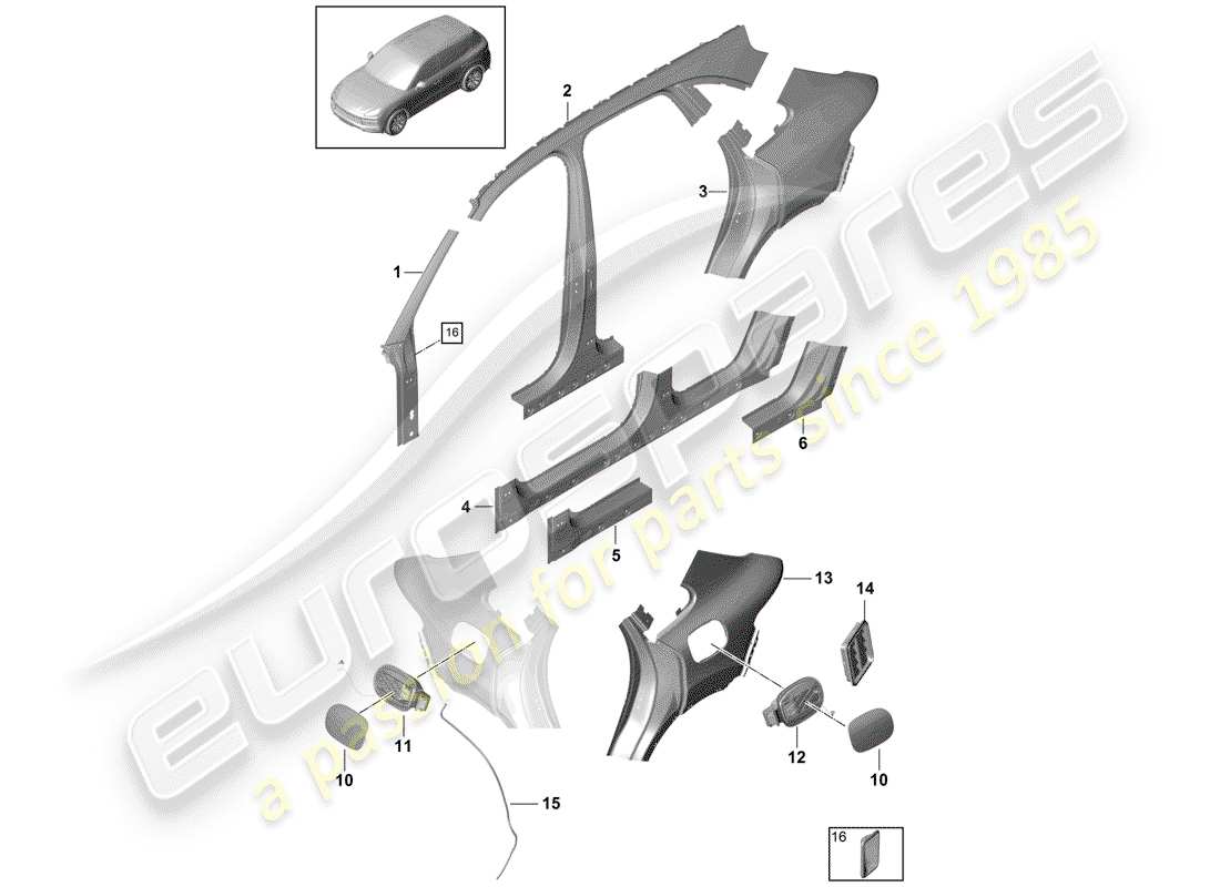 porsche 2018 (cayenne e3 9ya/9yb) side panel part diagram
