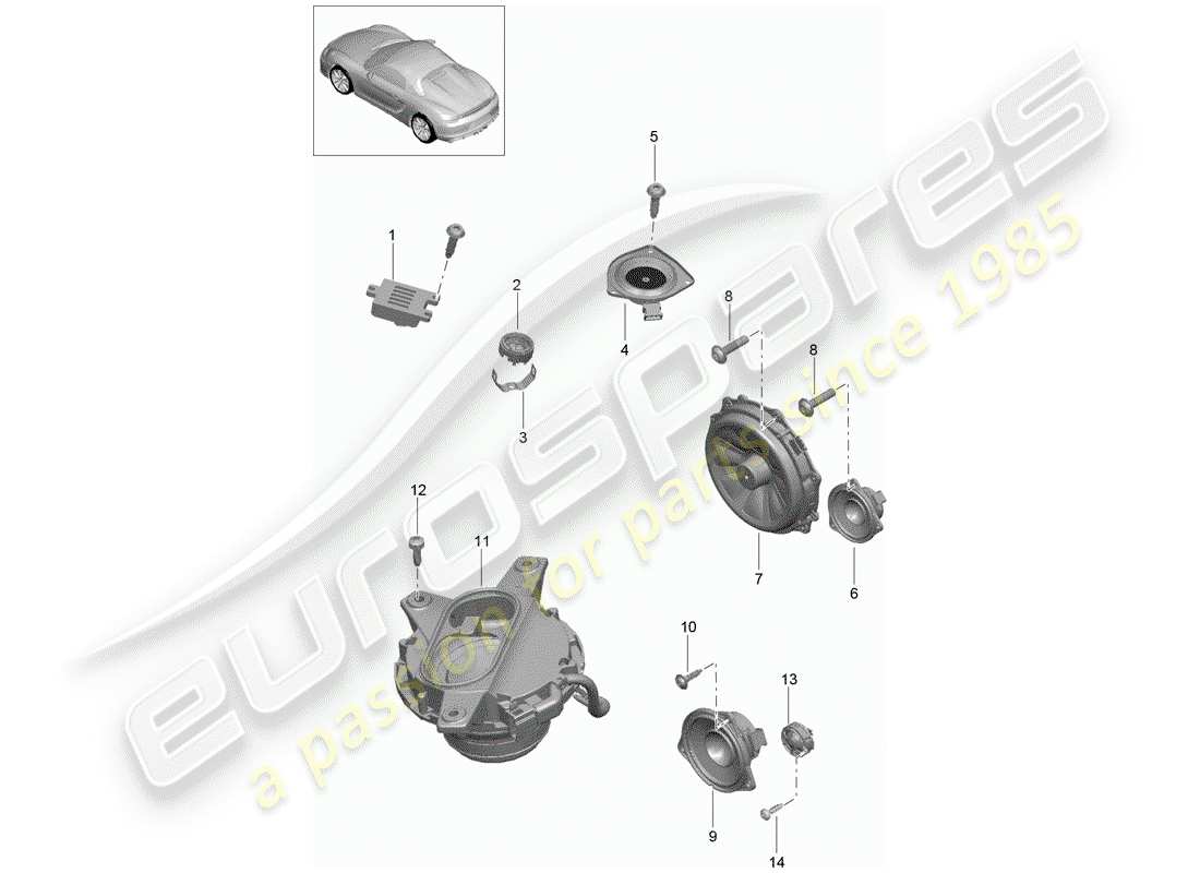 porsche 2016 (981 boxster spyder) loudspeaker part diagram