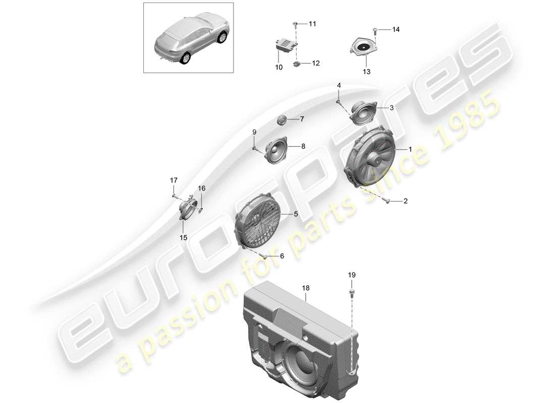 porsche macan (2018) loudspeaker part diagram