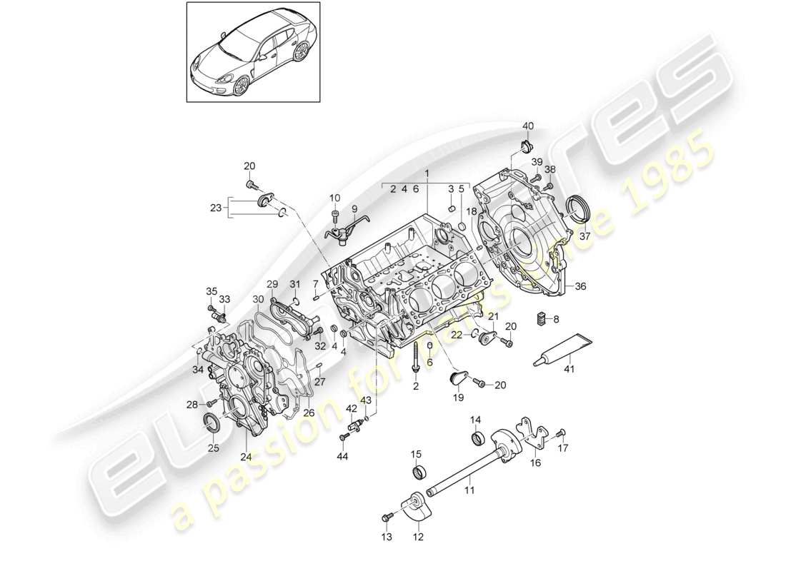 porsche 2010 (cayenne e1 9pa) crankcase housing individual parts parts diagram