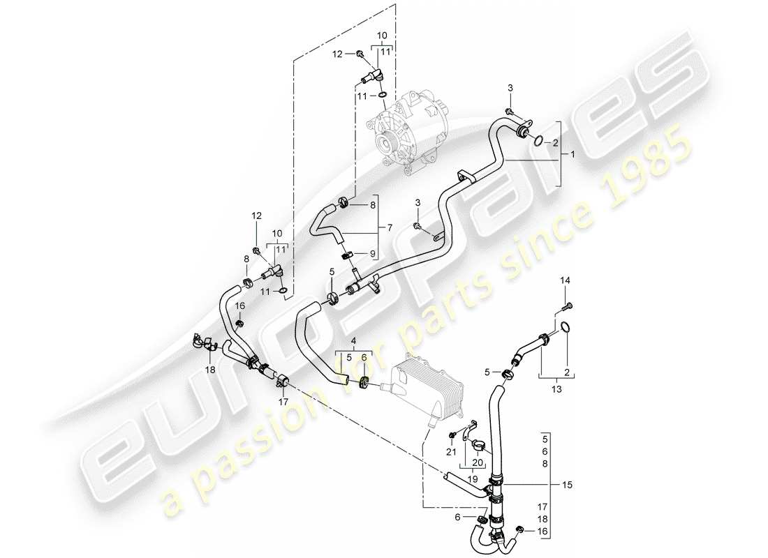 porsche 2010 (cayenne e1 9pa) water cooling part diagram