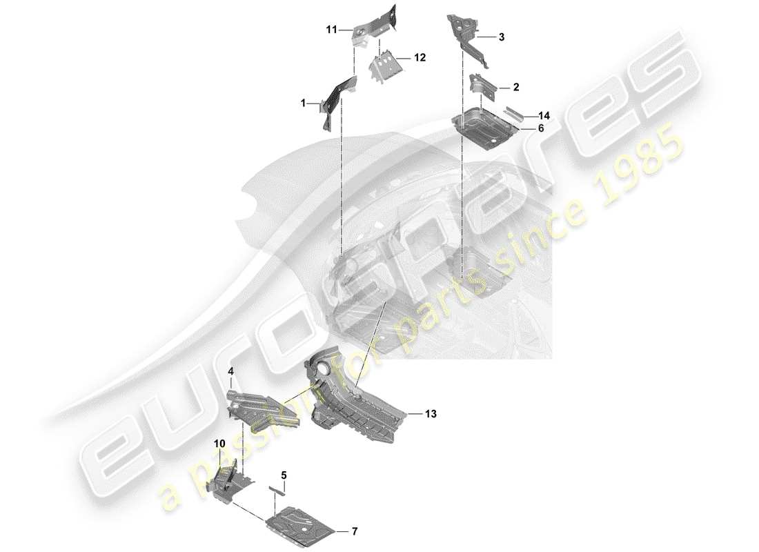 porsche 2018 (cayenne e3 9ya/9yb) floor plates part diagram