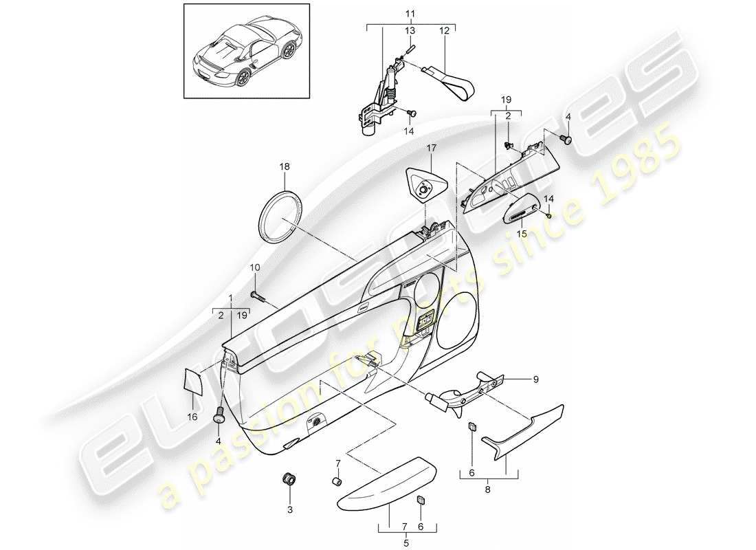 porsche 2012 (987 boxster) door panel part diagram