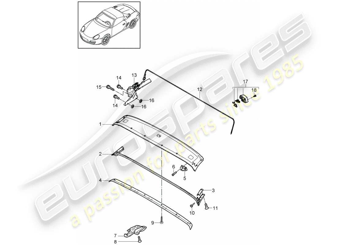 porsche 2011 (987 boxster) top frame part diagram