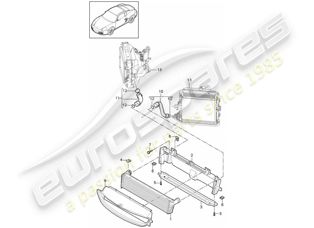 porsche cayman 987 (2010) radiator parts diagram