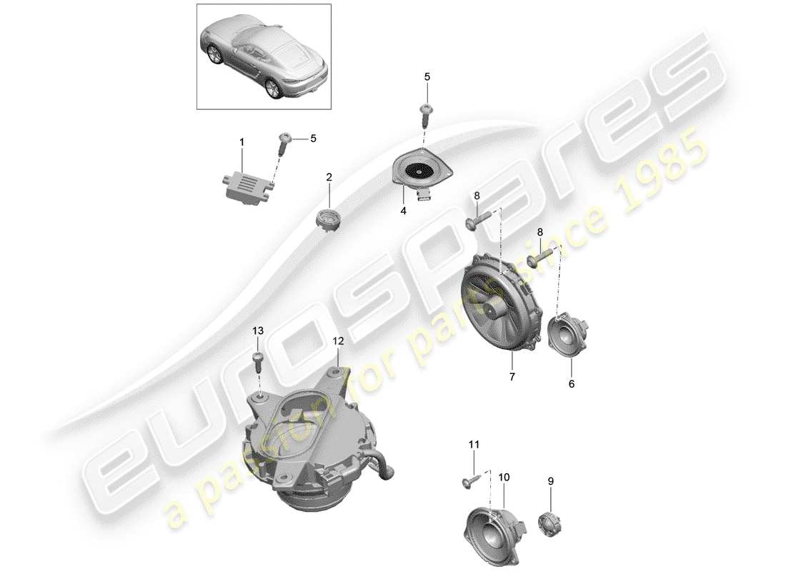porsche 2019 (718 cayman) loudspeaker part diagram