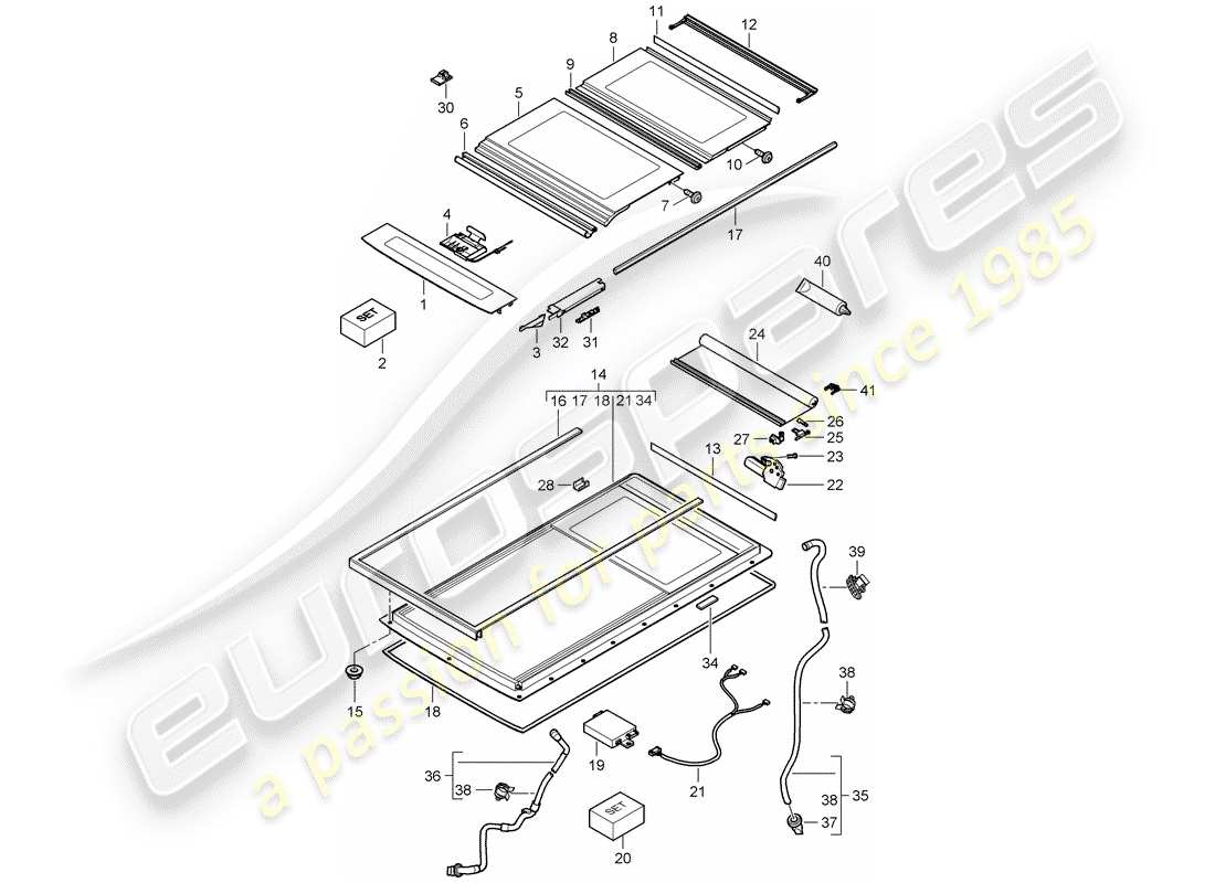 porsche 2010 (cayenne e1 9pa) glass roof part diagram
