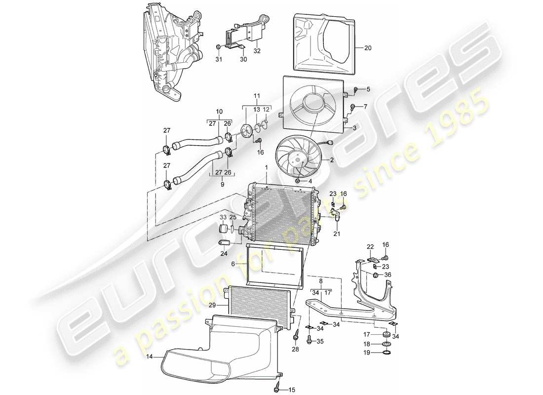 porsche 2008 (987 cayman) water cooling 3 part diagram