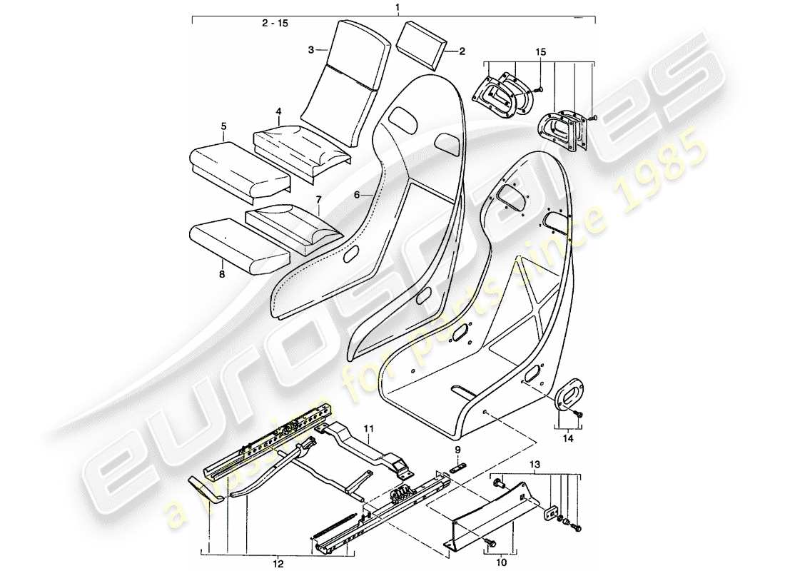 porsche 996 t/gt2 (2002) seat - leather parts diagram