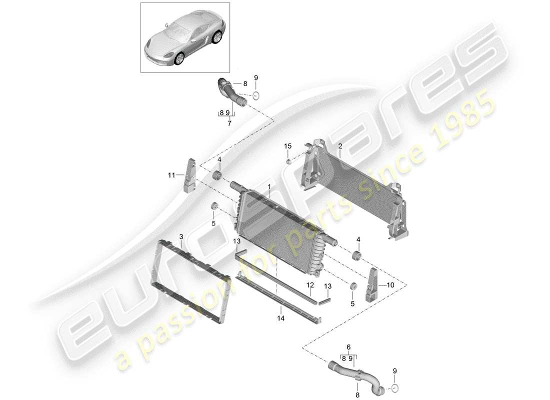 porsche 718 cayman (2019) radiator parts diagram