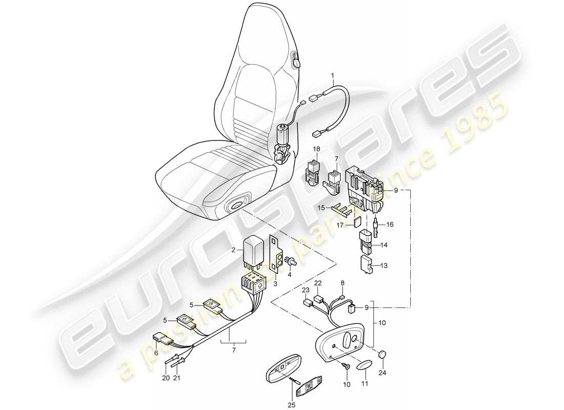 porsche boxster 986 (2002) wiring harnesses - switch - comfort seat part diagram