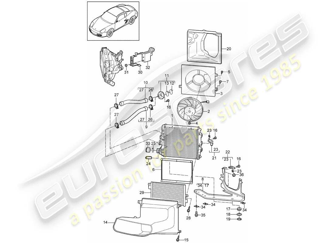 porsche 2009 (987 cayman) water cooling 3 part diagram