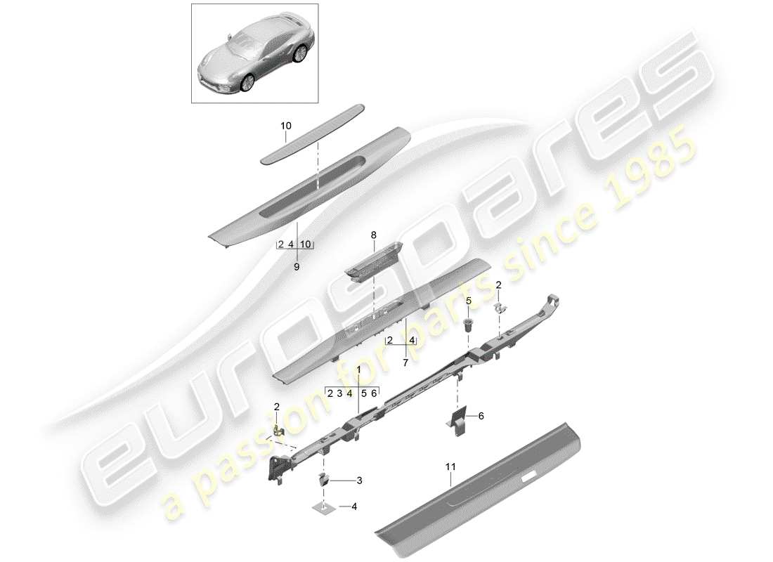 porsche 991 turbo (2015) lining part diagram