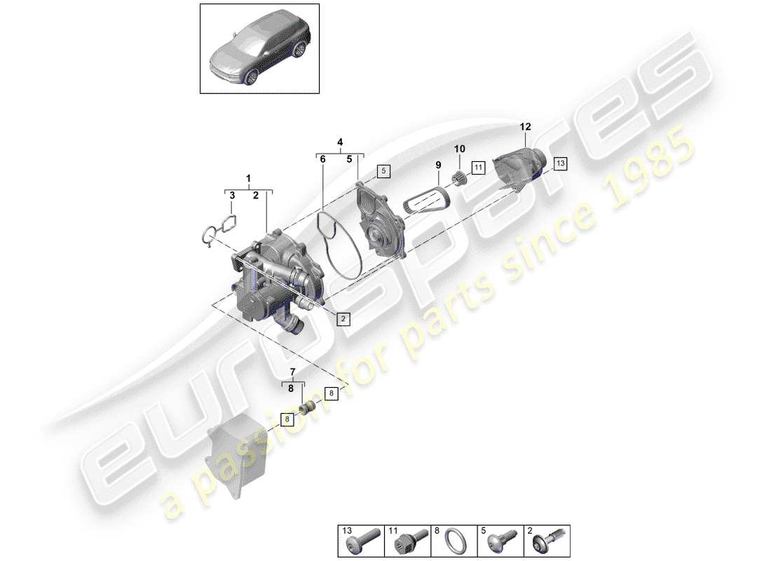 porsche 2018 (cayenne e3 9ya/9yb) thermostat part diagram