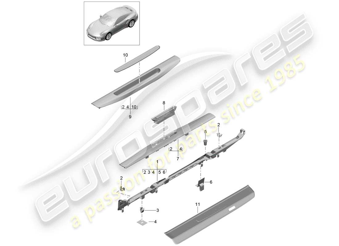 porsche 2016 (991-1 turbo) lining part diagram