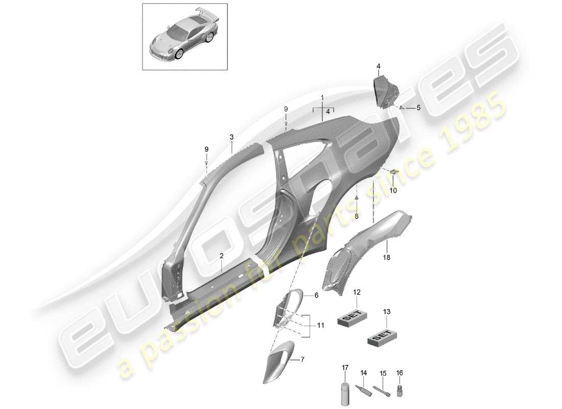 porsche 2017 (991-2 turbo) side panel part diagram